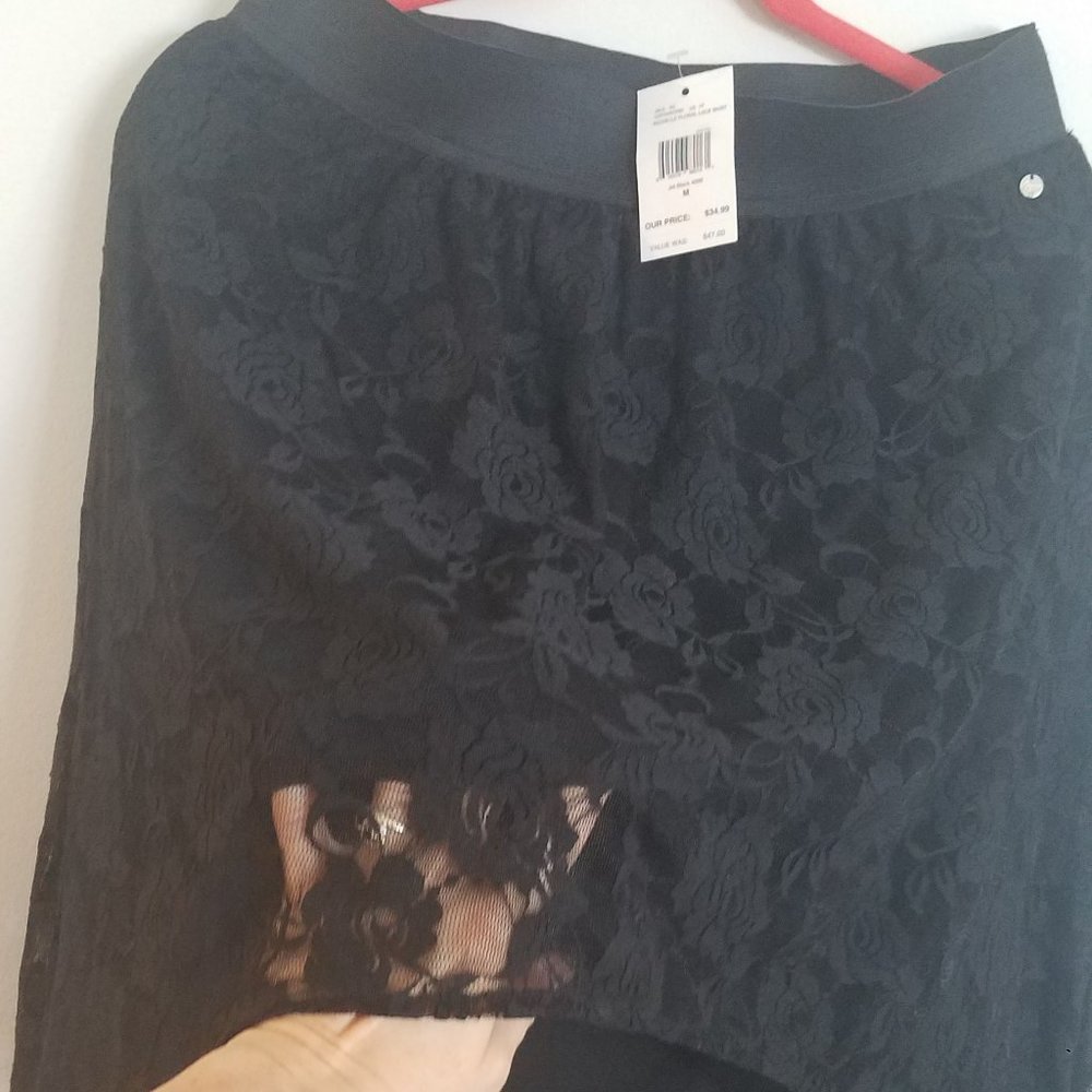 Guess High/Low LACE Skirt NWT Black